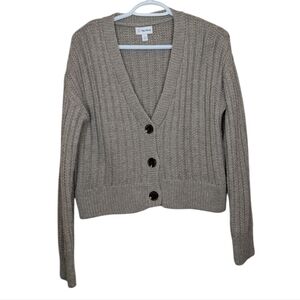 The Drop Greige Knit Women's Megan V-Neck Cropped Button Down Cardigan Small